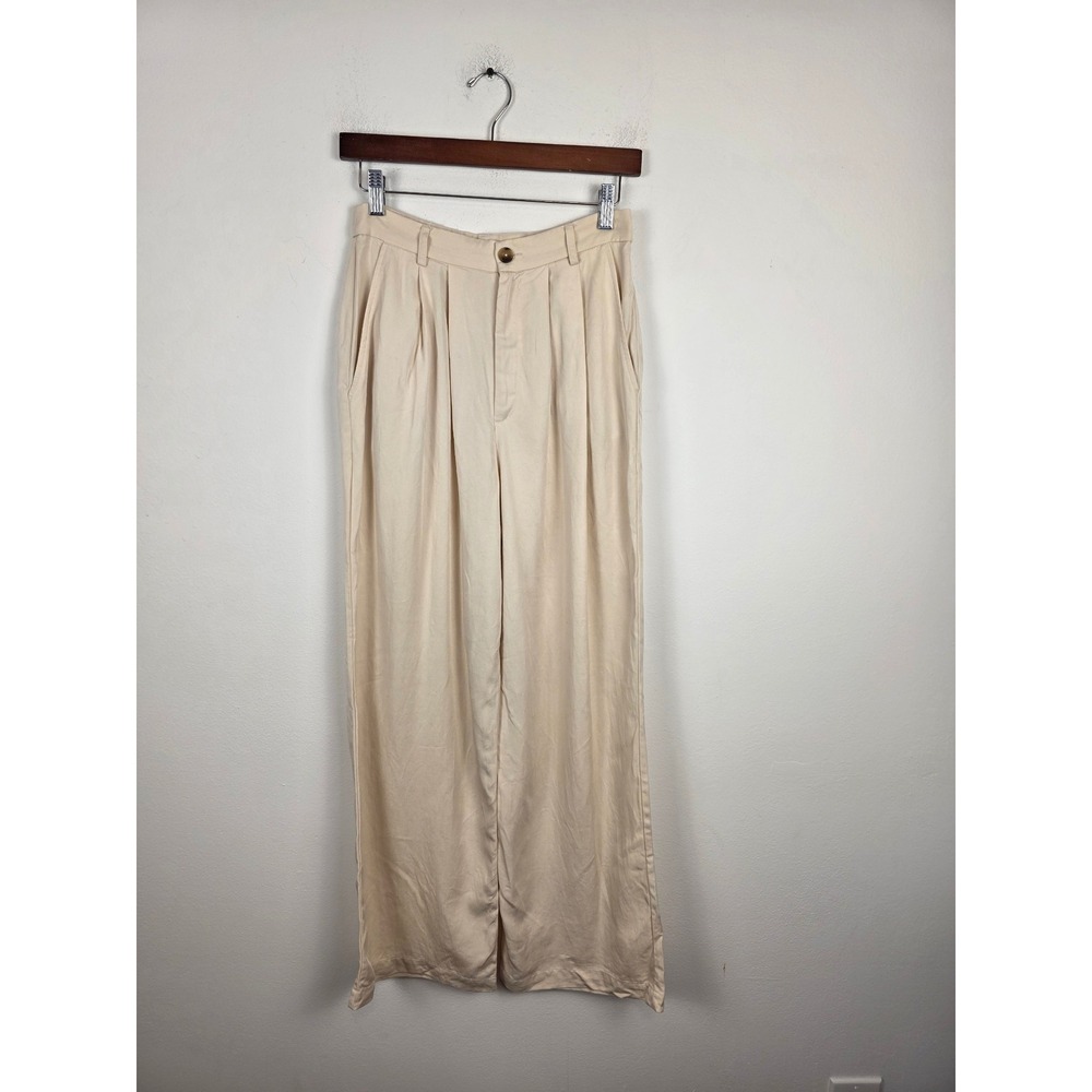 Reformation Cream Pleated High Waist Wide Leg Tencel Trousers Pants 6P Petite